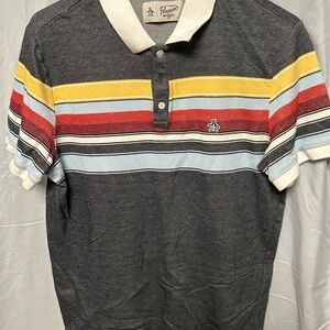 Original Penguin Polo Shirt - Charcoal with Colorful Stripes